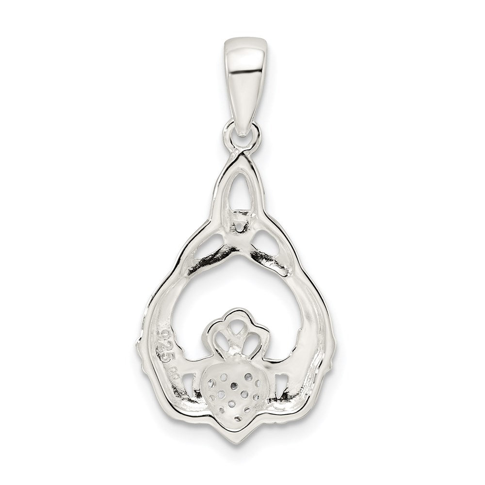 Sterling Silver Polished CZ Claddagh w/Trinity Knot Pendant QC9563