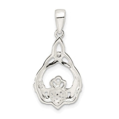 Sterling Silver Polished CZ Claddagh w/Trinity Knot Pendant QC9563
