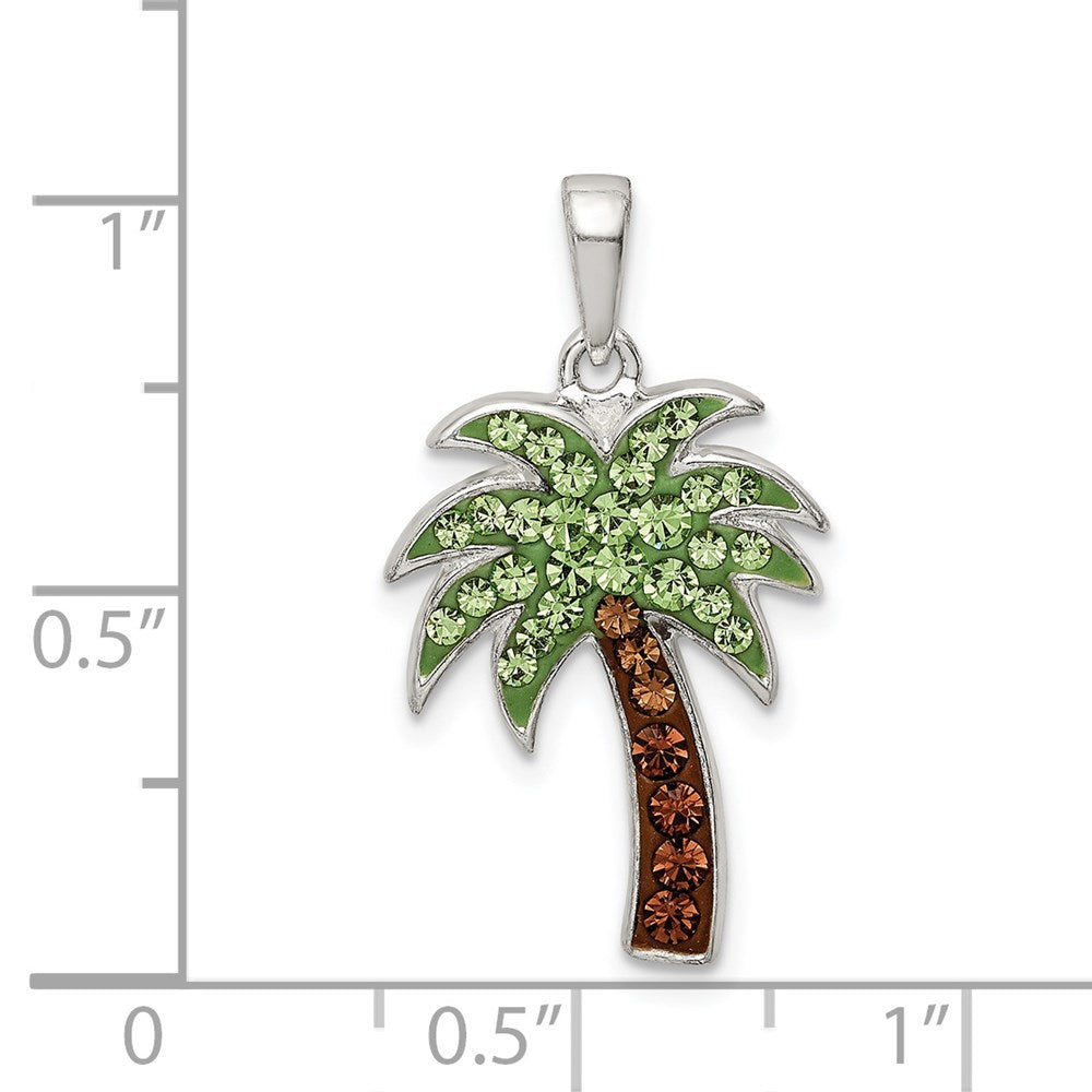 Sterling Silver Rhodium-plated Polished Preciosa Crystal Palm Tree Pendant QC9569