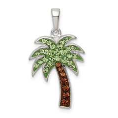 Sterling Silver Rhodium-plated Polished Preciosa Crystal Palm Tree Pendant QC9569