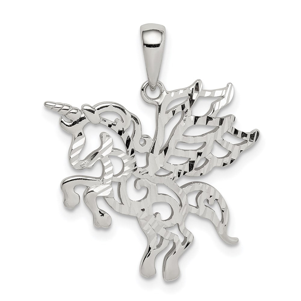 Sterling Silver Diamond-cut Unicorn Pendant QC9611