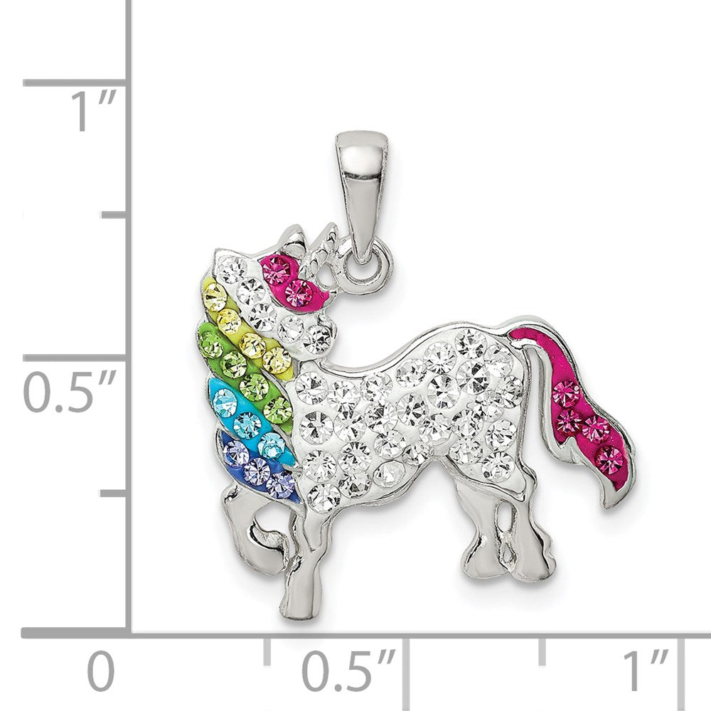 Sterling Silver Rhod-pltd Multi-color Preciosa Crystal Unicorn Pendant QC9612