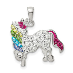 Sterling Silver Rhod-pltd Multi-color Preciosa Crystal Unicorn Pendant QC9612