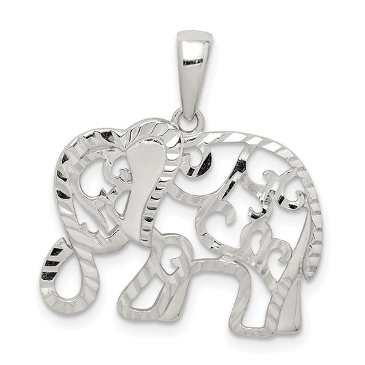 Sterling Silver Diamond-cut Elephant Pendant QC9624