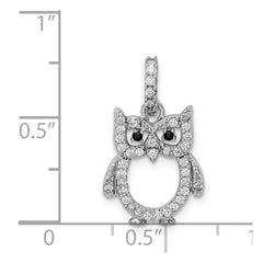 Sterling Silver Rhodium-plated CZ Owl Pendant QC9637