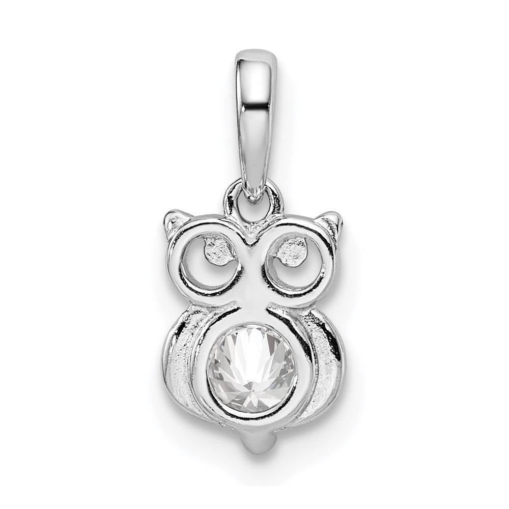 Sterling Silver Rhodium Plated CZ Owl Pendant QC9638