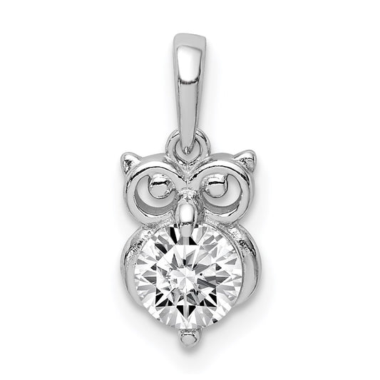 Sterling Silver Rhodium Plated CZ Owl Pendant QC9638