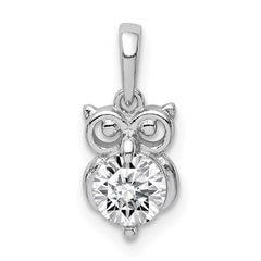Sterling Silver Rhodium Plated CZ Owl Pendant QC9638