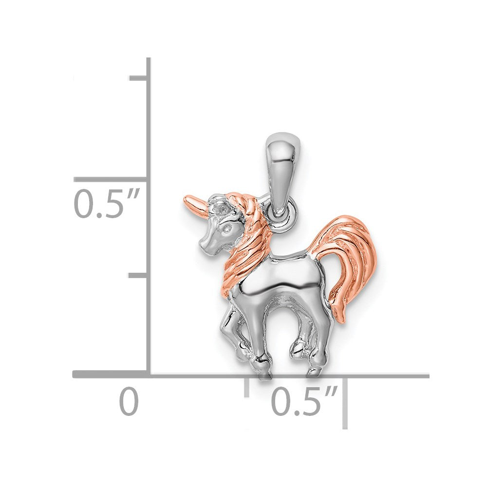 Sterling Silver Rhodium-plated Rose Gold-plated 3D Unicorn Pendant QC9645