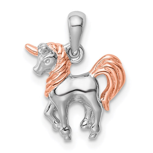 Sterling Silver Rhodium-plated Rose Gold-plated 3D Unicorn Pendant QC9645