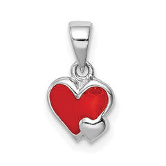 Sterling Silver Rhodium-plated Red Enameled Hearts Children's Pendant QC9650