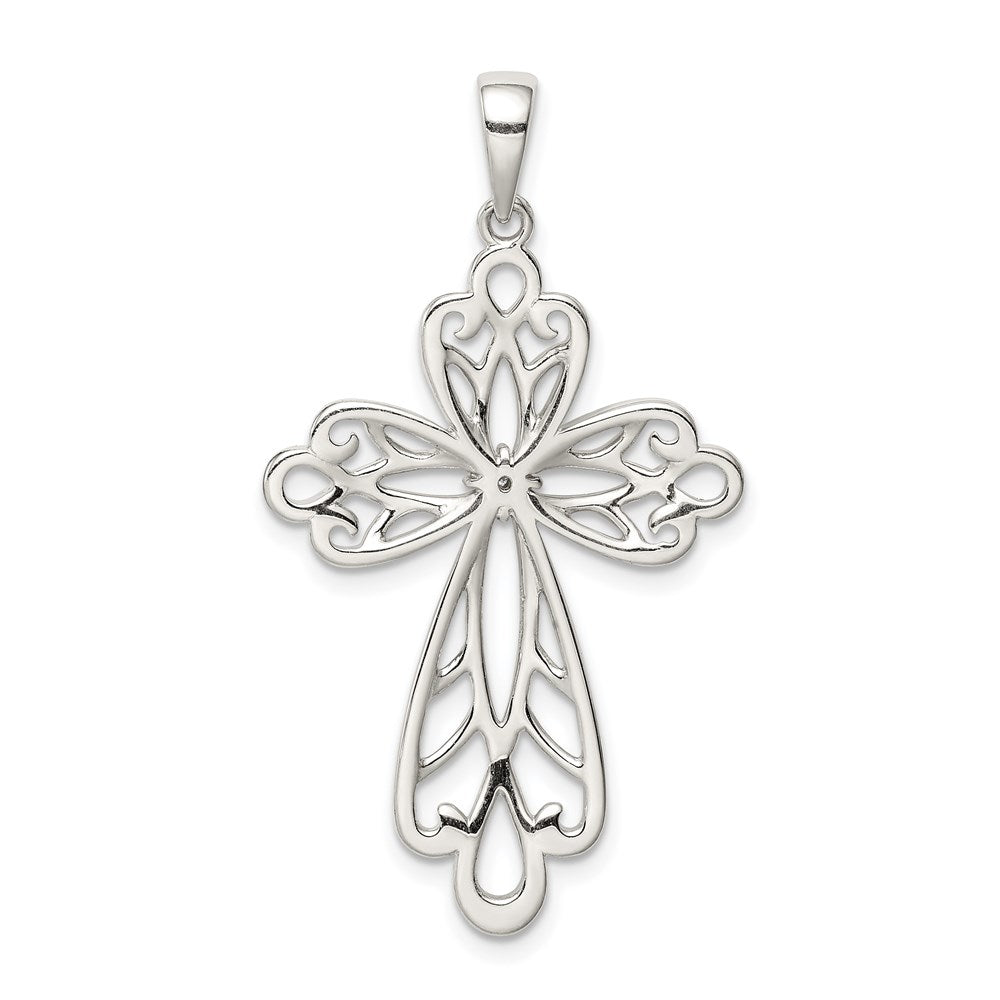 Sterling Silver Diamond & Diamond-cut Cross Pendant QC9694
