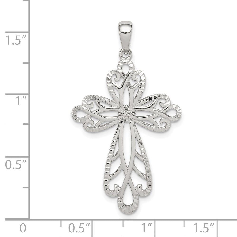 Sterling Silver Diamond & Diamond-cut Cross Pendant QC9694