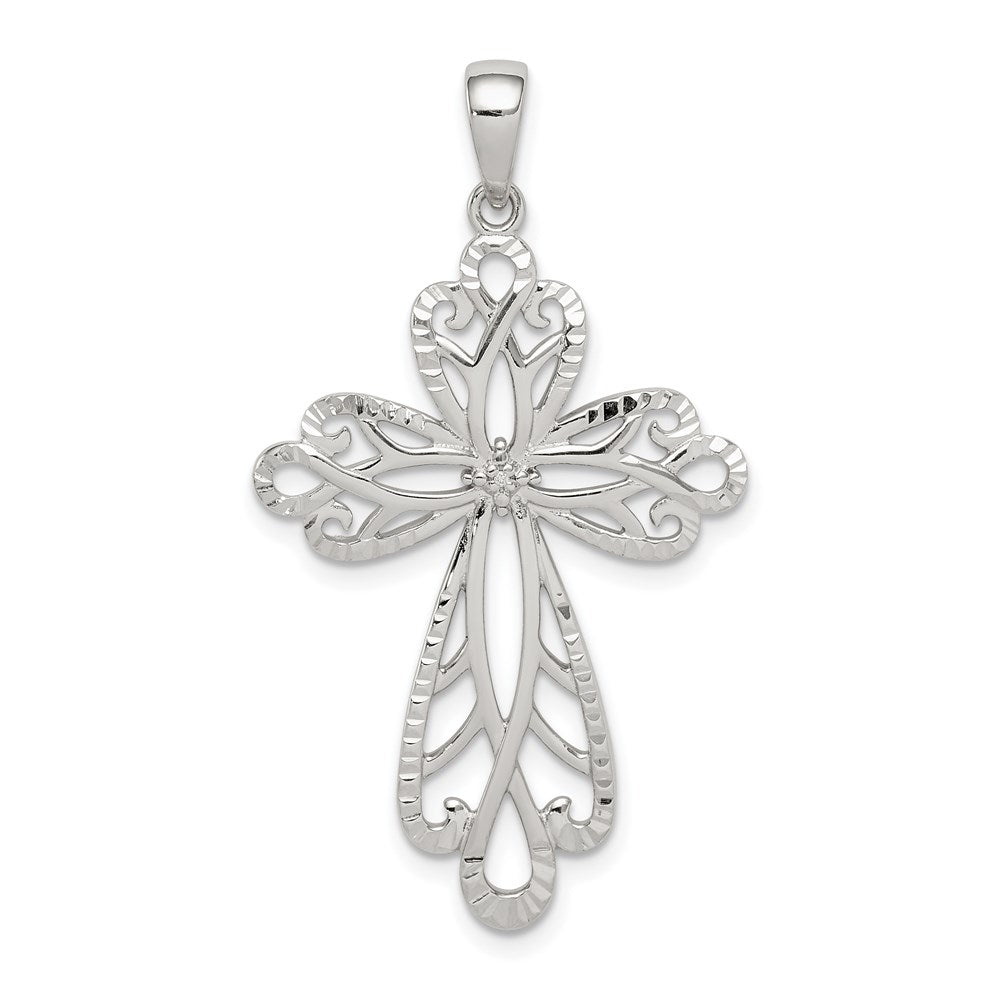 Sterling Silver Diamond & Diamond-cut Cross Pendant QC9694