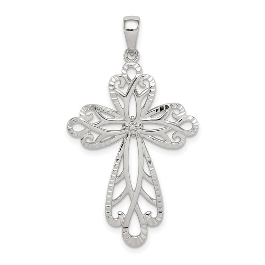 Sterling Silver Diamond & Diamond-cut Cross Pendant QC9694