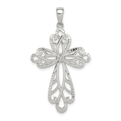 Sterling Silver Diamond & Diamond-cut Cross Pendant QC9694