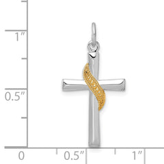 Sterling Silver Rhodium-plated & Gold Tone Cross Pendant QC9697