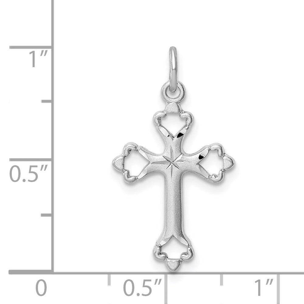 Sterling Silver Rhodium-plated Diamond-Cut Cross Pendant QC9698