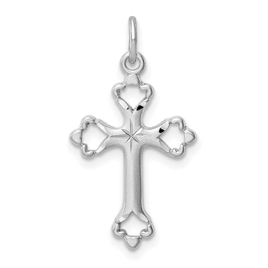Sterling Silver Rhodium-plated Diamond-Cut Cross Pendant QC9698