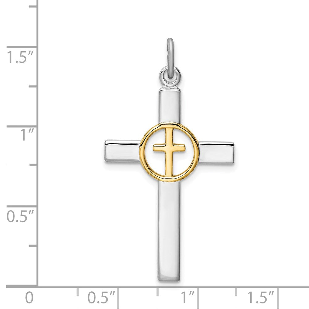 Sterling Silver Rhodium-plated & Gold Tone Cross Pendant QC9699