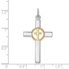 Sterling Silver Rhodium-plated & Gold Tone Cross Pendant QC9699