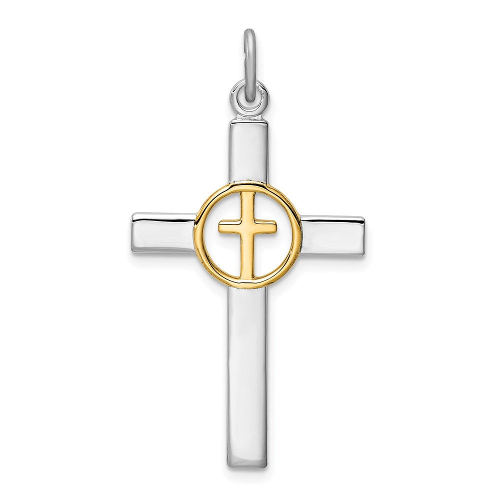 Sterling Silver Rhodium-plated & Gold Tone Cross Pendant QC9699