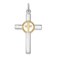 Sterling Silver Rhodium-plated & Gold Tone Cross Pendant QC9699