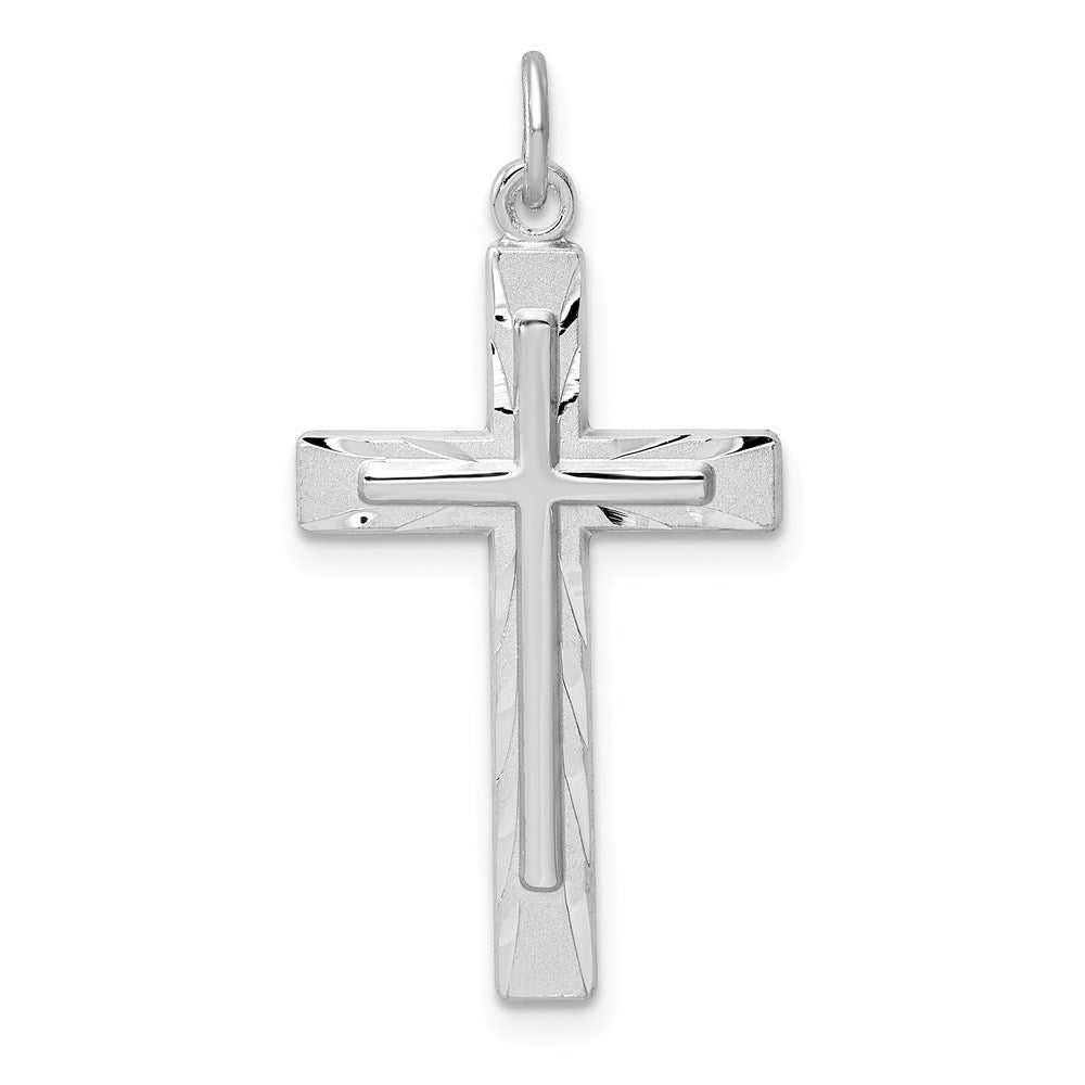 Sterling Silver Rhodium-plated Diamond-Cut Cross Pendant QC9700