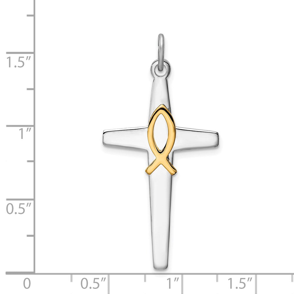 Sterling Silver Rhodium-plated & Gold Tone Cross Pendant QC9702