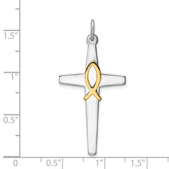 Sterling Silver Rhodium-plated & Gold Tone Cross Pendant QC9702