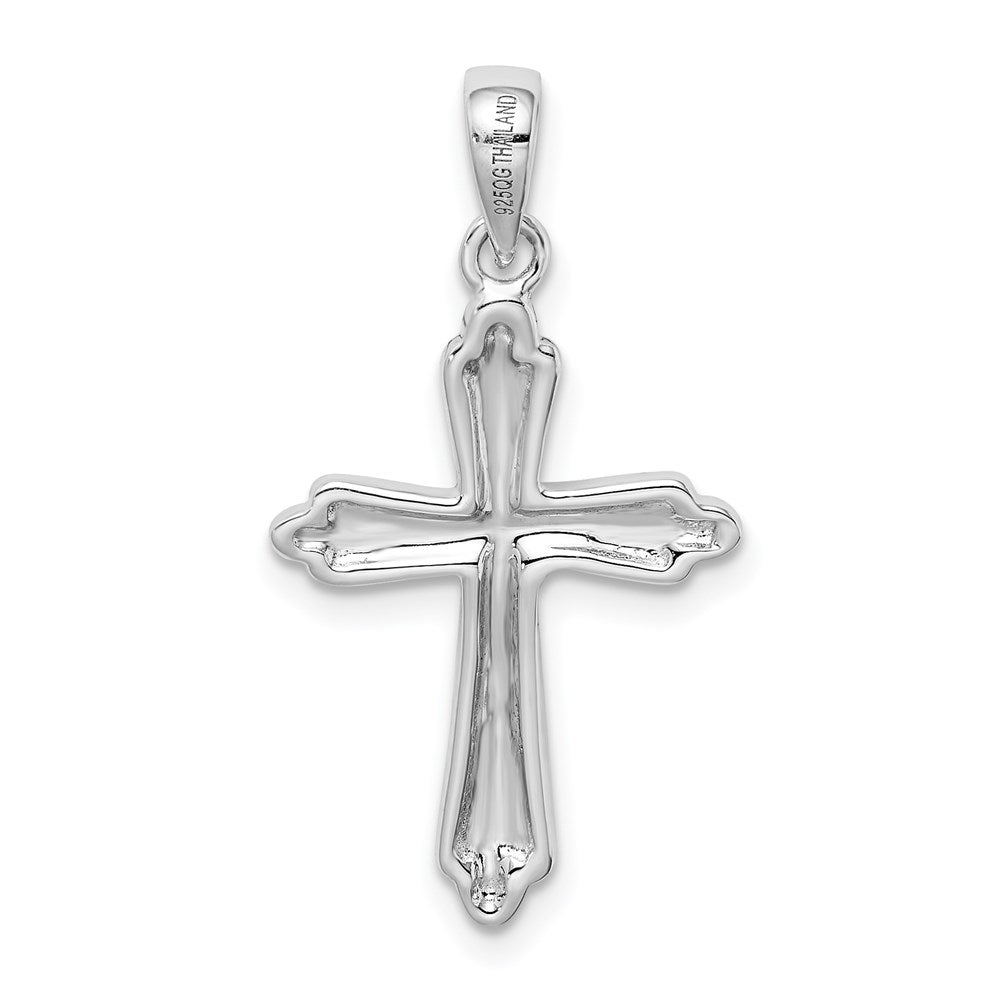 Sterling Silver Rhodium-plated Striped Texture Cross Pendant QC9703
