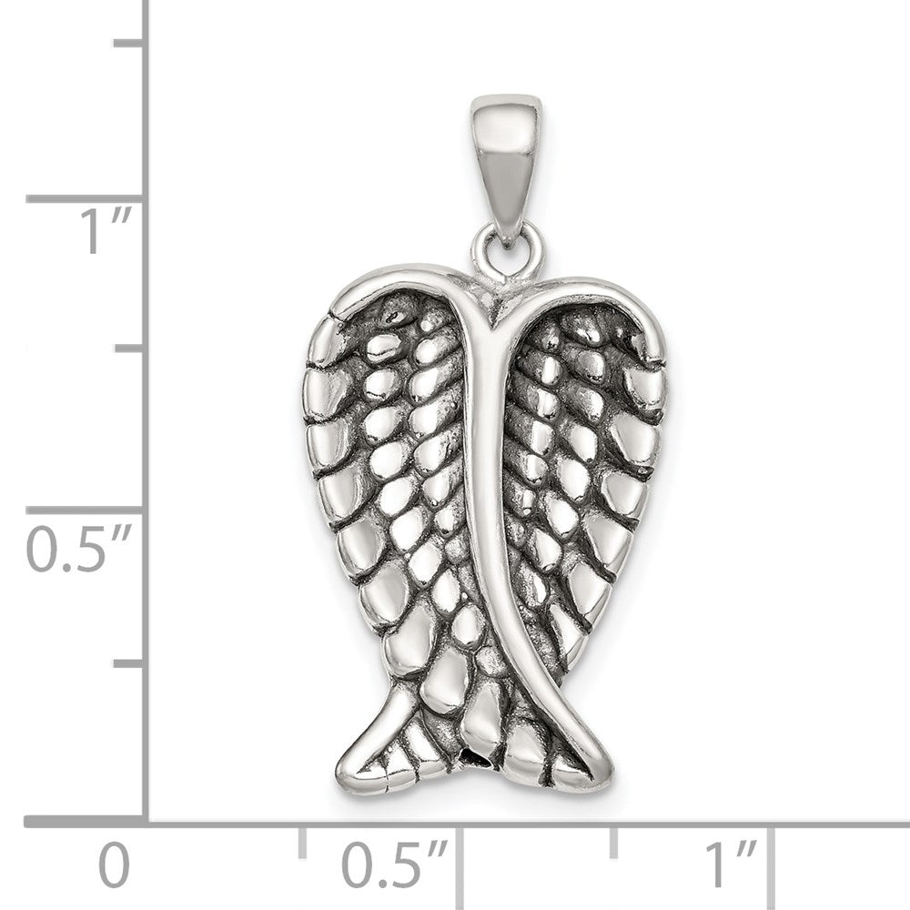 Sterling Silver Antiqued Angel Wings Pendant QC9707