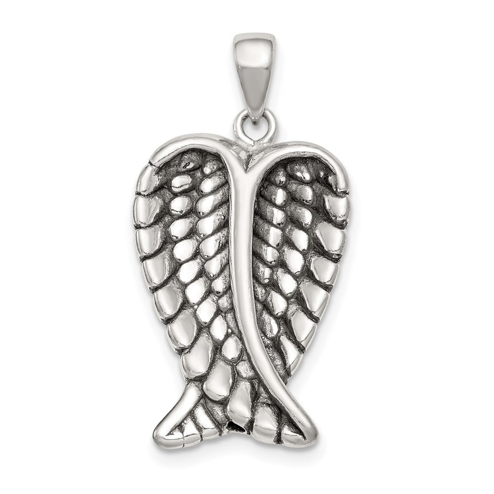 Sterling Silver Antiqued Angel Wings Pendant QC9707
