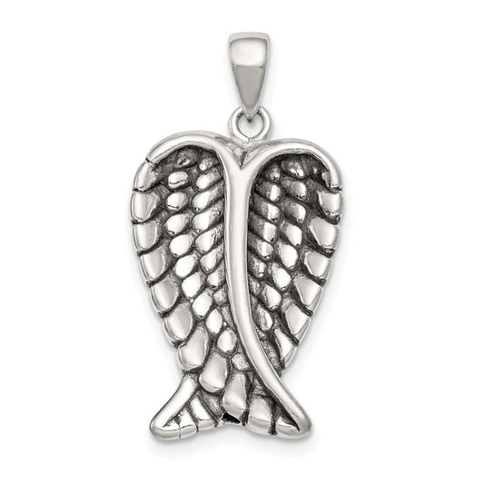 Sterling Silver Antiqued Angel Wings Pendant QC9707