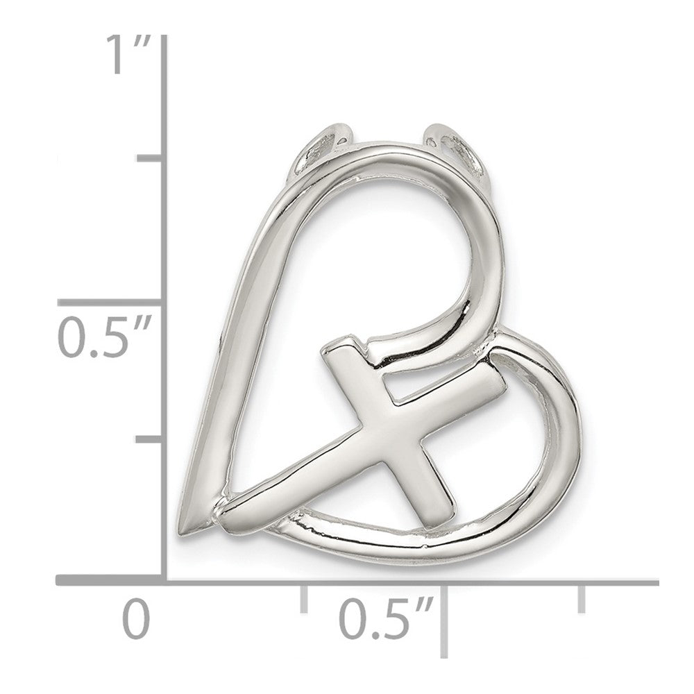 Sterling Silver Polished Cross Heart Chain Slide QC9713