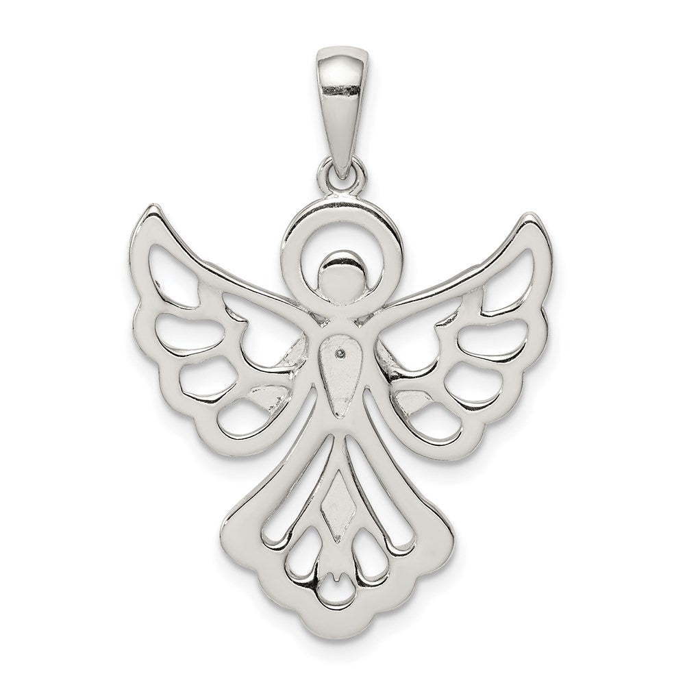 Sterling Silver Diamond & Diamond-cut Angel Pendant QC9714