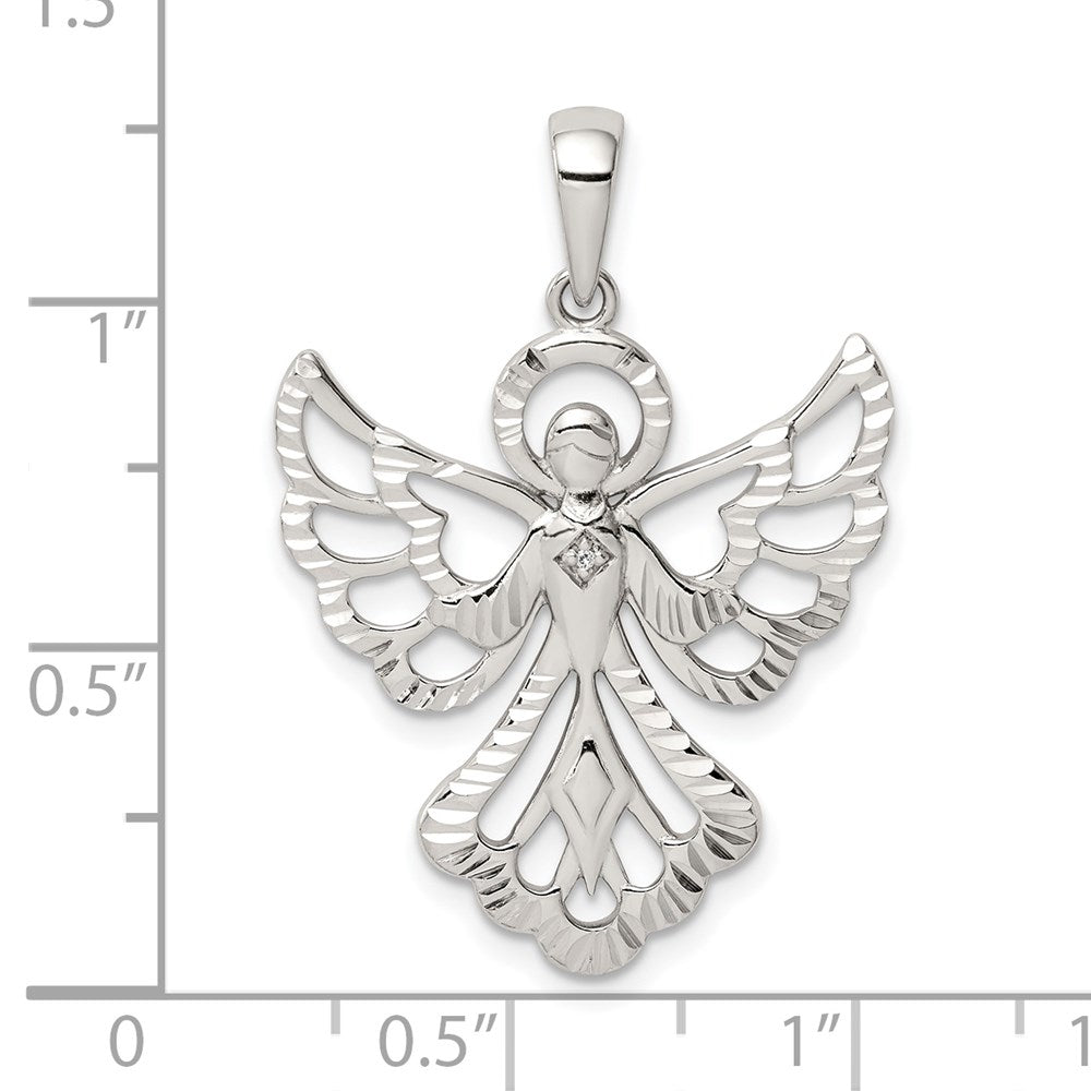 Sterling Silver Diamond & Diamond-cut Angel Pendant QC9714