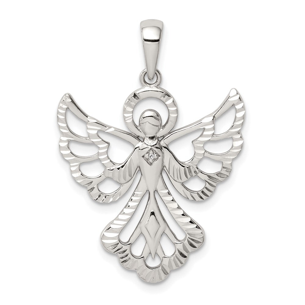 Sterling Silver Diamond & Diamond-cut Angel Pendant QC9714