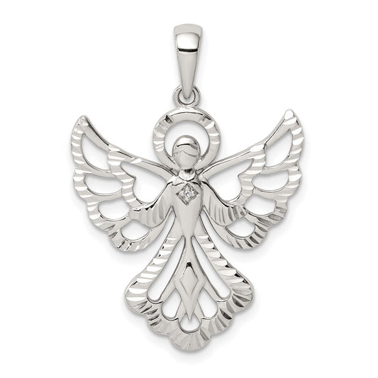 Sterling Silver Diamond & Diamond-cut Angel Pendant QC9714