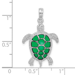 De-Ani Sterling Silver Rhodium-Plated Polished Enameled Green Sea Turtle Pendant QC9780