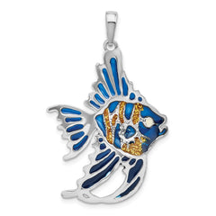 De-Ani Sterling Silver Rhodium-Plated Polished Enameled Angelfish Pendant QC9781