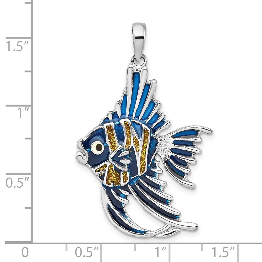De-Ani Sterling Silver Rhodium-Plated Polished Enameled Angelfish Pendant QC9781
