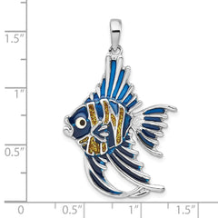 De-Ani Sterling Silver Rhodium-Plated Polished Enameled Angelfish Pendant QC9781