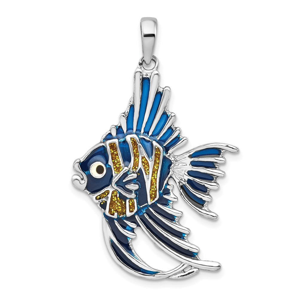 De-Ani Sterling Silver Rhodium-Plated Polished Enameled Angelfish Pendant QC9781