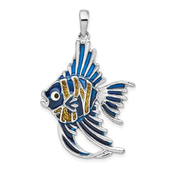 De-Ani Sterling Silver Rhodium-Plated Polished Enameled Angelfish Pendant QC9781