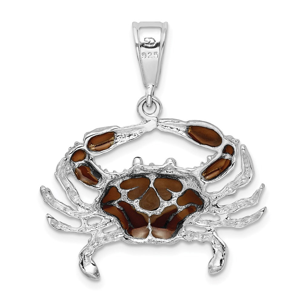 De-Ani Sterling Silver Rhodium-Plated Polished Enameled Brown Crab Pendant QC9783