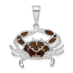De-Ani Sterling Silver Rhodium-Plated Polished Enameled Brown Crab Pendant QC9783