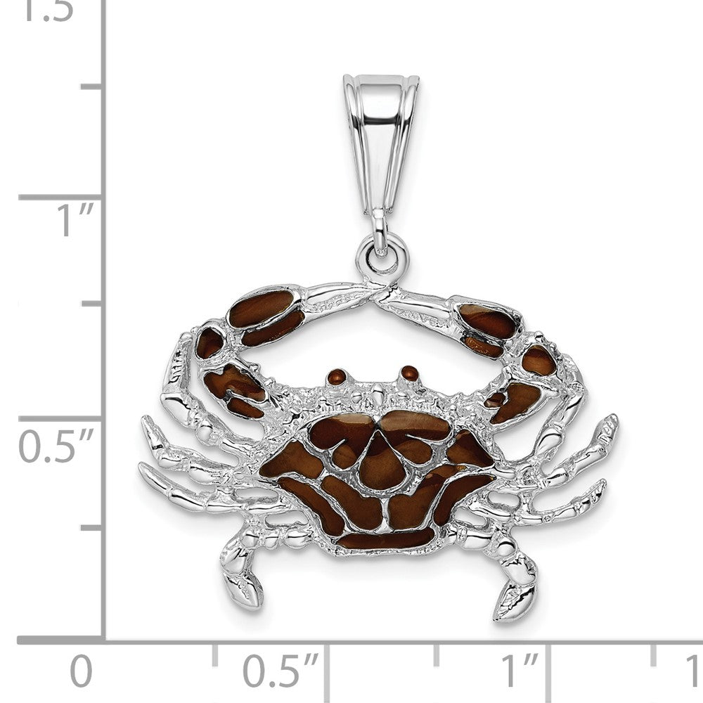 De-Ani Sterling Silver Rhodium-Plated Polished Enameled Brown Crab Pendant QC9783