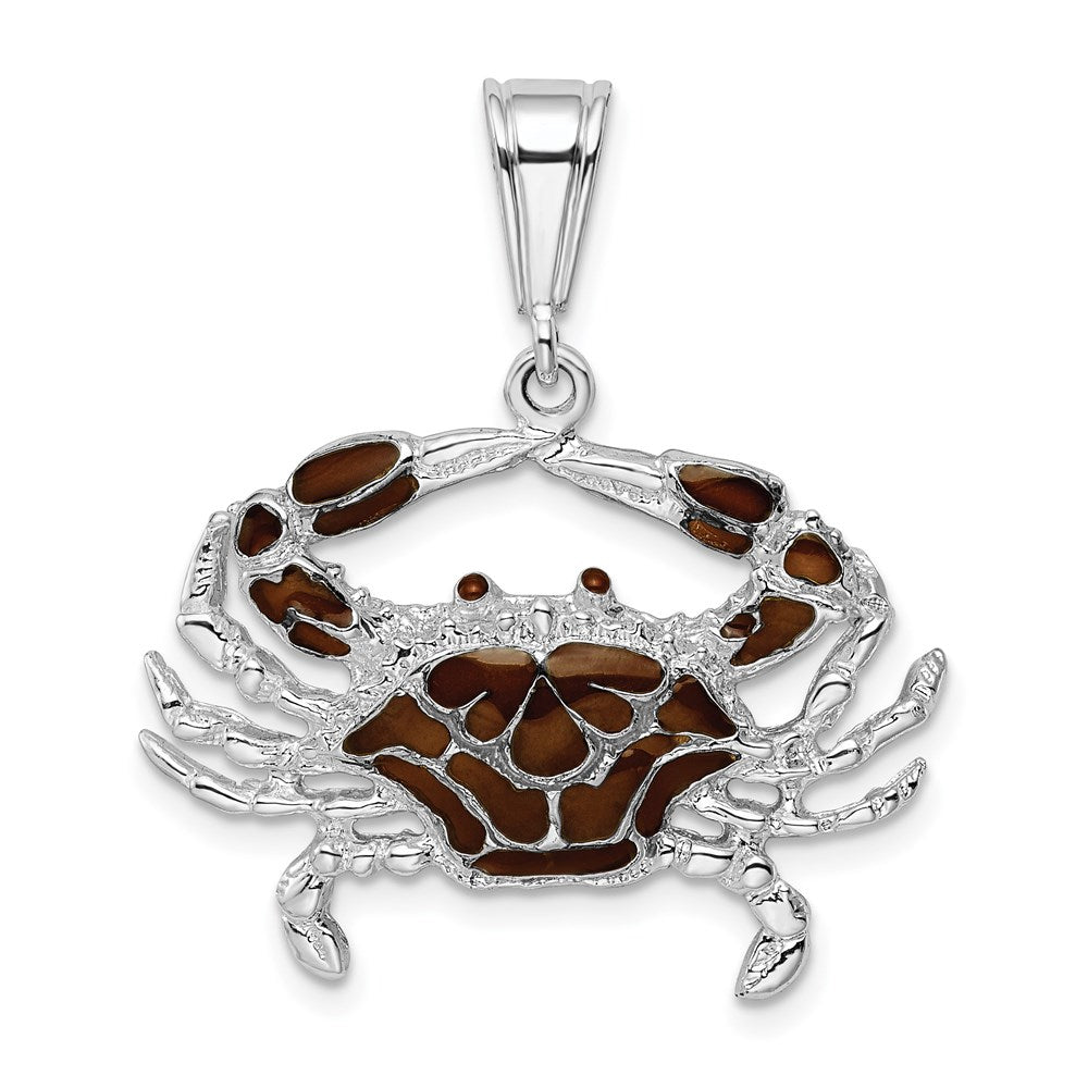 De-Ani Sterling Silver Rhodium-Plated Polished Enameled Brown Crab Pendant QC9783