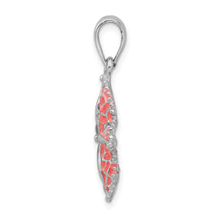 De-Ani Sterling Silver Rhodium-Plated Polished Enameled Starfish Pendant QC9785